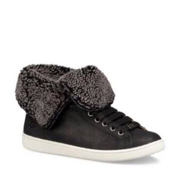 UGG Starlyn Leather Sheepskin High Top Sneakers Dark Brown - Picture 2 of 14